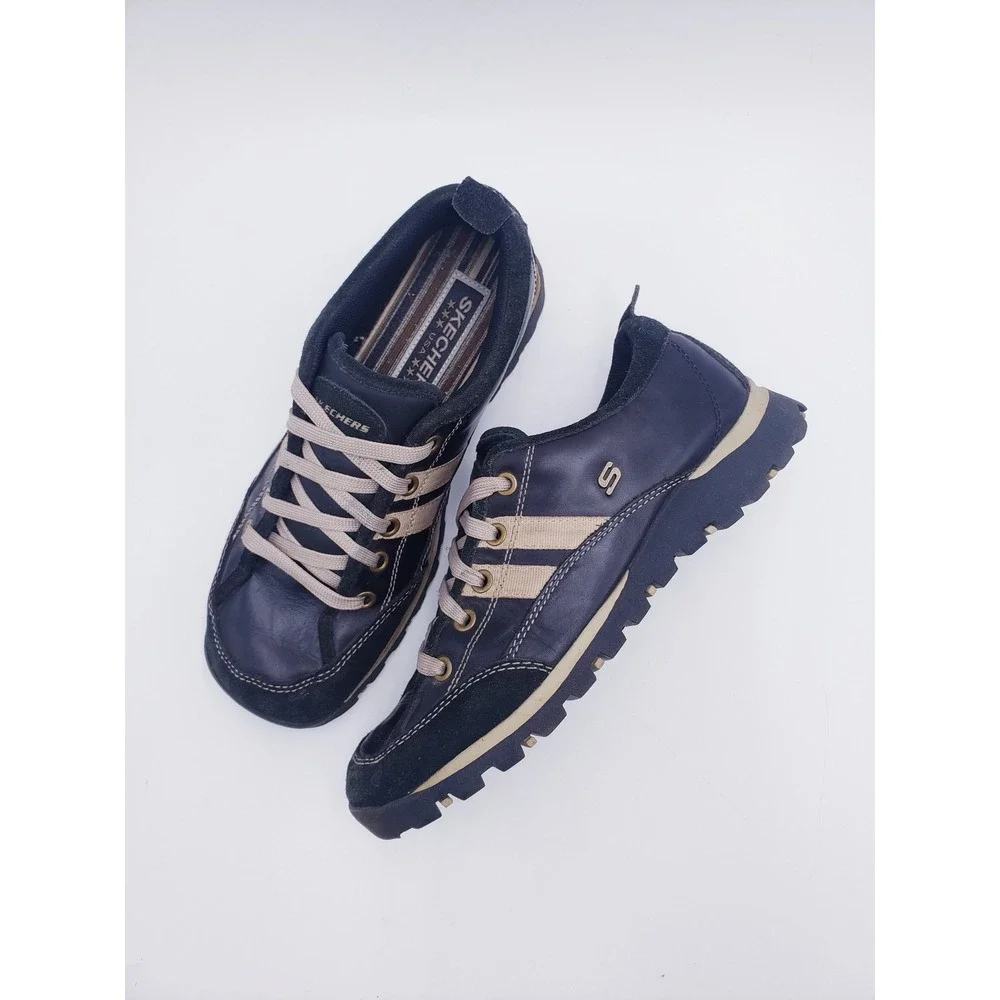 Vintage 90s Y2K Skechers Sneakers Black Leather Suede Lace Up Oxford Womens 11